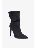 Kotníkové boty na jehlovém podpatku s ohrnutým svrškem černé Luxira