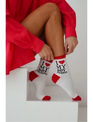 Dámské ponožky s nápisem „I LOVE MY BOYFRIEND“ – bílé