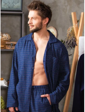 Pyžamo Key MNS 457 B24 Flanelové dlouhé/r M-2XL pánské rozepínací
