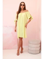 Dámské viskózové šaty s vázáním na rukávech pistáciové