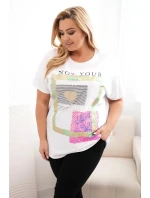 Dámská bavlněná halenka Plus Size se zlatým nápisem bílá + zelená Dámská bavlněná halenka Plus Size se zlatým nápisem bílá + zelená