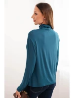 Dámská viskózová blůza s vysokým límcem a dlouhým rukávem mořská Dámská viskózová blůza s vysokým límcem a dlouhým rukávem mořská