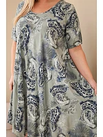 Dámské viskózové šaty Plus Size s krátkým rukávem a paisley střihem khaki