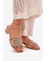 Dámské Sandály Na Podpatku S Ozdobným Detalem Tmavě Béžové Julinemi