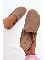 Dámské pantofle Chodaki Z Přírodního Semiše Vinceza 101332 Tmavě Béžové