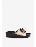 Kožené dámské pantofle s ozdobou S.Barski KV61-6044 Zlaté