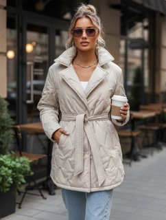 Dámská přechodná bunda s páskem světle béžová FashionStreet TY5587