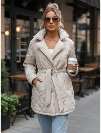 Dámská přechodná bunda s páskem světle béžová FashionStreet TY5587