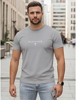 BLESSED šedé pánské bavlněné tričko s potiskem FashionStreet NX5124R BLESSED šedé pánské bavlněné tričko s potiskem FashionStreet NX5124R