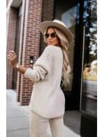 630-1 Teplý svetr s kapsami a žebrovanými manžetami - béžový 630-1 Teplý svetr s kapsami a žebrovanými manžetami - béžový