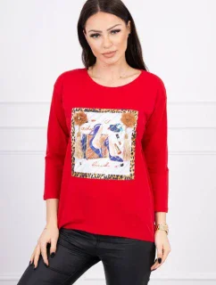 Halenka s 3D grafikou a zdobenými volánky červená