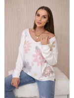 Svetrová halenka s barevnými květy růžová+šedá Svetrová halenka s barevnými květy růžová+šedá