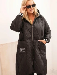 Dámská bunda Plus Size prošívaná s kapucí a sportovními manžetami černá