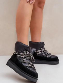 Semišové Sněhule Dámské S Hlavními Šněrováním D.Franklin DFSH375003 Černé