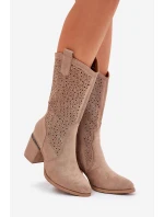 Vyřezávané Kozačky Kovářky Do Poloviny Lýtka S.Barski HY51-238 Béžové