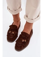 Ženské mokasíny s třásněmi a korálky Čokoládové Teressa