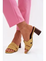 Dámské sandály na podpatku s řemínky Eko semišové Žluté Corivelle