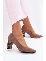 Lodičky z eko semiše Sergio Leone PB414 světle hnědé s ozdobným sloupkem