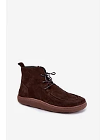Dámské barefoot kotníkové boty z nubukové kůže s korálky Zazoo 30078 hnědé