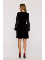 M886 Sametové šaty s šifonovými rukávy - černé M886 Sametové šaty s šifonovými rukávy - černé