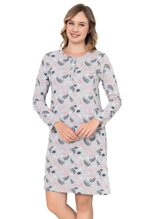 Dámská noční košile CHR-K 3022 šedá s plameňáky - Christina Secret Dámská noční košile CHR-K 3022 šedá s plameňáky - Christina Secret