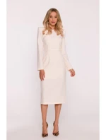 Tužkové šaty s ozdobnými rameny S412 slonová kost - Stylove
