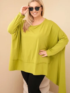 Dámská tunika Plus Size z bavlny s asymetrickým spodním okrajem pistáciová