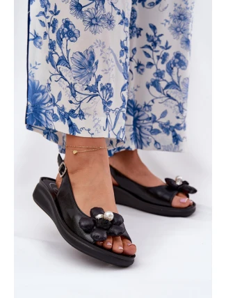 Dámské Sandály S Dekorativním Květinou Černé Divonne