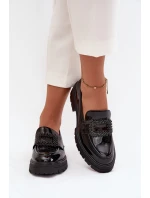 Lakované polobotky dámské mokasyny s ozdobnou sponou Černé Luvianne