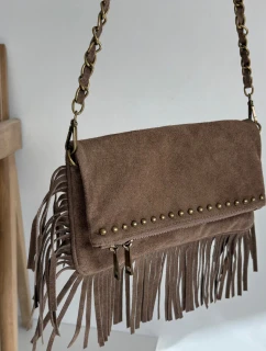 Semišová kabelka s třásněmi na řetízku tmavě béžová Narella