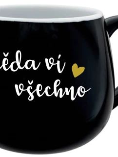 DĚDA VÍ VŠECHNO - černý keramický hrníček 300 ml
