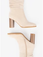 Originální Jasnobeżowy  kotníčkové boty dámské na širokém podpatku