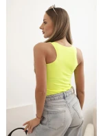 Dámská pruhovaná top s ramínky a ozdobnou nášivkou žlutý neon
