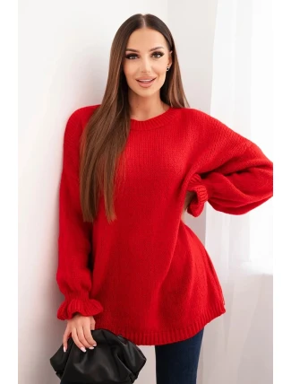 Dámský svetr s příměsí moheru a vlny volného střihu červený Dámský svetr s příměsí moheru a vlny volného střihu červený