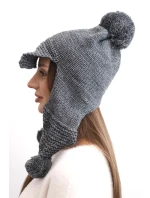 Dámská zimní čepice s vlnou, kšiltem a bambulemi K475 grafitová Dámská zimní čepice s vlnou, kšiltem a bambulemi K475 grafitová