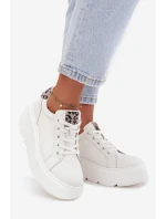 Kožené dámské tenisky na platformě Panterka Vinceza 89144 Bílé