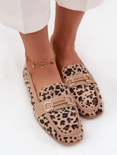 Dámské mokasíny/loafersy s panteřím vzorem Evelora – béžové