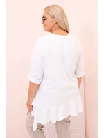 Dámská blůza Plus Size s bavlnou, kapsou a ohrnutým rukávem kiwi