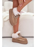 Nízké dámské sněhové boty na platformě s kožešinou tmavě béžové Neathren