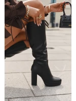 Dámské Kozačky Do Kolena Na Podpatku Eko Kůže Černé Thalina Dámské Kozačky Do Kolena Na Podpatku Eko Kůže Černé Thalina