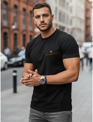 Pánské bavlněné tričko s minimalistickým potiskem černé FashionStreet NX0156R