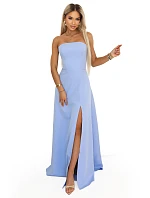 663-2 ELARA korzetové maxi šaty s rozparkem a zavazováním na zádech - modré 663-2 ELARA korzetové maxi šaty s rozparkem a zavazováním na zádech - modré