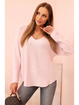 Svetr dámský s viskózou a výstřihem do V tmavě pudrově růžový
