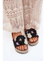 Dámské Sandály S Květinami Platforma S Pletením Černé Zenvanis