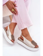 Zazoo 1786 Kožené Dámské Sandály Na Platformě S Dekorací Zlaté Ošoupané