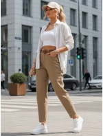 Dámské džíny s páskem mom fit tmavě béžové FashionStreet UY2878
