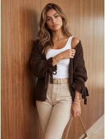 Dámský oversize kardigan bez zapínání, čokoládová barva, FashionStreet MY2564 Dámský oversize kardigan bez zapínání, čokoládová barva, FashionStreet MY2564