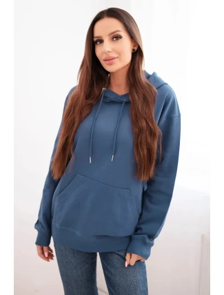 Dámská mikina s kapucí a klokaní kapsou z bavlny džínová modrá