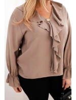 Dámská viskózová blůza Plus Size s volánem a ozdobnou broží fango
