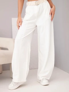 Dámské bavlněné kalhoty se širokými nohavicemi a páskem ecru